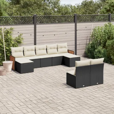 Gossi set mobilier de gradina cu perne, 9 piese, negru, poliratan