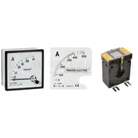 Pachet Complet Masurare Curent 250A AC Clasa 0.5: Ampermetru Analogic 48x48mm ACAM48-5, Scala SCALES-AC48-250 si Transformator Curent AV40250SH