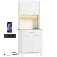 HOMCOM Credență Modernă cu Lumini, Prize USB, 2 Dulapuri și Sertar Alb | Aosom Romania