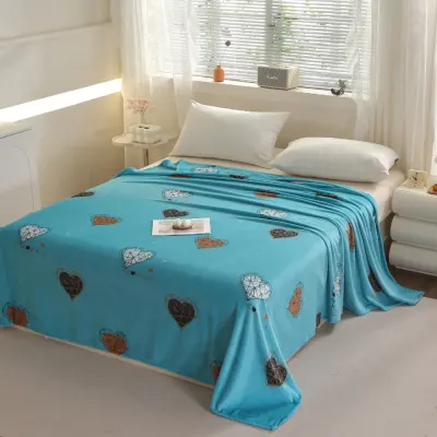 Patura Pufoasa CoCoLiNo (Fleece), 200x230cm, 240gr/m, Bleu, Inimioare - Rasfatul Perfect pentru Serile Racoroase
