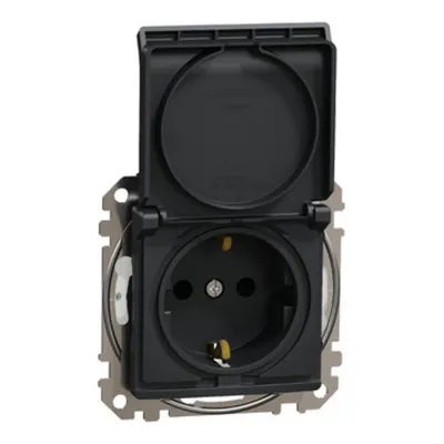 Sedna Design, Priza 2P+E cu obturatoare si capac, IP44, antracit