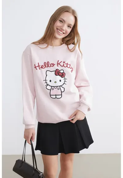 Bluza de trening din amestec de bumbac cu imprimeu Hello Kitty - Roz pastel/Alb optic/Rosu vermillion