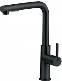 Baterie pentru chiuveta bucatarie, negru, cap mixer, 2 tipuri de jet, dus extractabil, Deante Momi