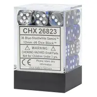 Set 36 Zaruri Chessex Gemini 12mm d6 Dice Blocks with pips - Albastru-Otel/Alb