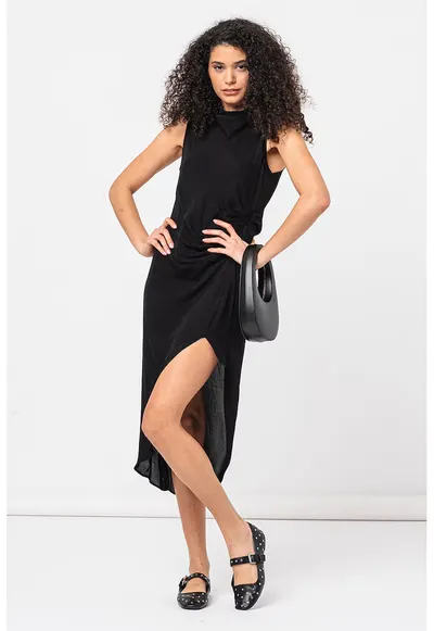 Rochie asimetrica cu detaliu drapat - Negru