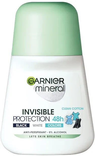 Garnier Mineral Roll-on antiperspirant Invisible 48H, Clean Cotton, 50 ml