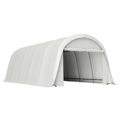 Carport Outsunny 3,6 x 7,2 m Rezistent, Garaj Portabil cu Protecție Solară UPF50+, Cadru Galvanizat, Ușă Mare Rulantă pentru Mașini, Camioane, Bărci, Motociclete, Biciclete, Alb Crem | Aosom Romania