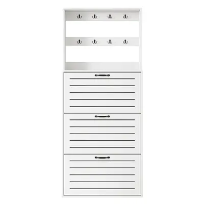 Dulap pentru pantofi cu 3 uși, raft pentru pantofi cu cârlige, 70x25x165 cm, Alb