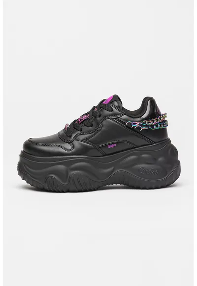 Pantofi sport flatform de piele ecologica - Negru/Violet