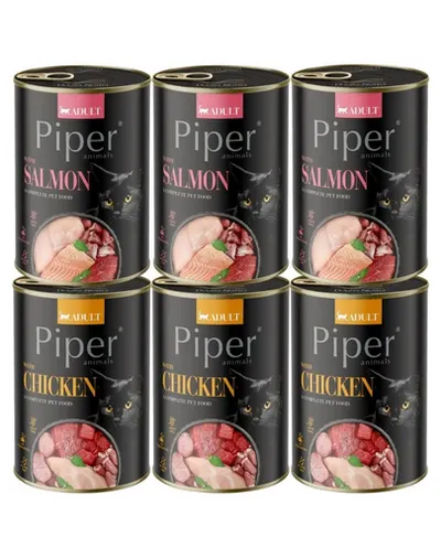 PIPER Animals Mix arome hrană pisici 6x400 g somon și pui