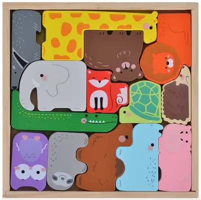 Puzzle din lemn cu animale Moni Toys