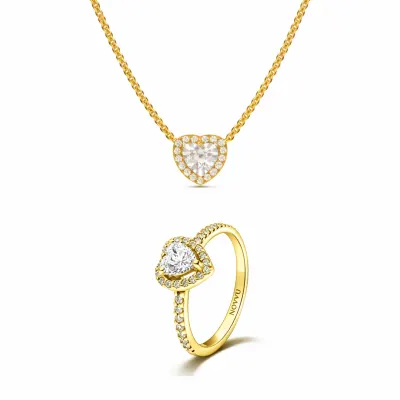 Set bijuterii Inel si Colier Gold White Heart Cu Argint
