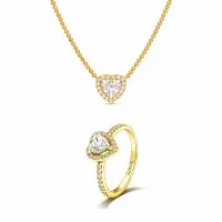 Set bijuterii Inel si Colier Gold White Heart Cu Argint