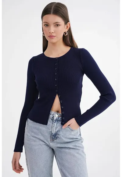 Cardigan - slim fit - bleumarin - tricot - Bleumarin