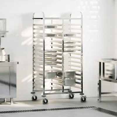 vidaXL Cărucior cu tăvi cu 32 containere GN oțel inoxidabil