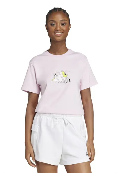 Tricou cu decolteu la baza gatului si imprimeu - Roz pastel