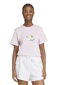 Tricou cu decolteu la baza gatului si imprimeu - Roz pastel