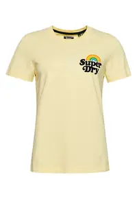 Tricou dama Superdry Vintage Rainbow - galben - bumbac