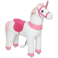 AIYAPLAY Căluț pentru copii, design unicorn, husa din material textil, cadru stabil, roți moi, cal de legănat, 3-5 ani, alb | Aosom Romania