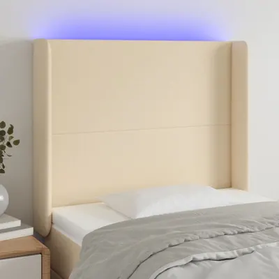 vidaXL Tăblie de pat cu LED, crem, 93x16x118/128 cm, textil