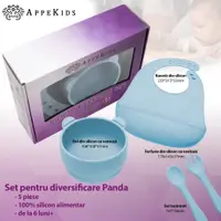 Set diversificare AppeKids din silicon 5 piese Panda Aqua Blue