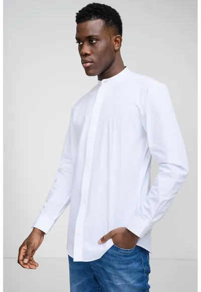 Camasa slim fit din bumbac Kaleb - Alb