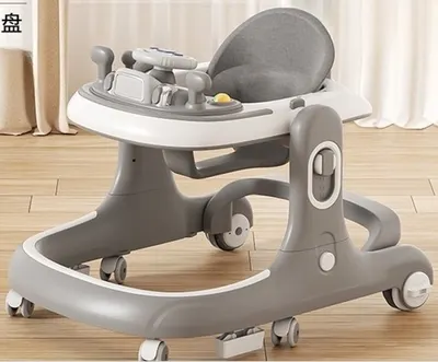 Premergator si antepremergator 2 in 1 pentru copii Little Mom grey, pliabil, inaltime reglabila, sezut cu spatar, roti silentioase, panou interactiv detasabil cu sunete