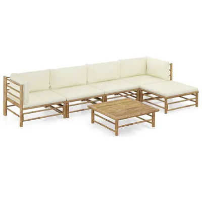 Gossi set mobilier de gradina cu perne alb crem, 6 piese, bambus