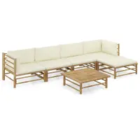 Gossi set mobilier de gradina cu perne alb crem, 6 piese, bambus