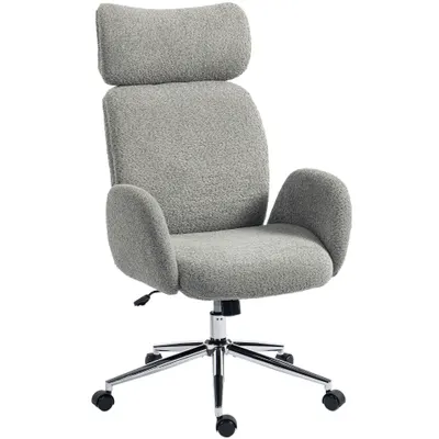 HOMCOM Scaun de birou cu tetieră reglabilă, scaun ergonomic de birou, funcție de înclinare, reglabil pe înălțime, Gri închis | Aosom Romania