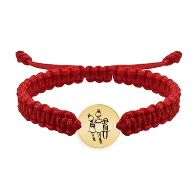 Felicia - Bratara personalizata snur impletit banut mama si doi copii din argint 925 placat cu aur galben 24K