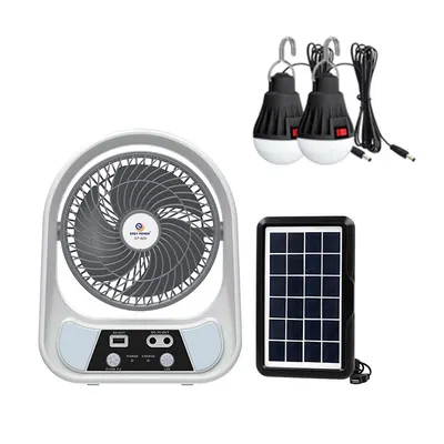 Ventilator solar cu 2 becuri si lanterna