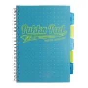 Caiet A4 cu spira si separatoare Pukka Pad Project Book Neon Dots, 200 file, matematica, albastru