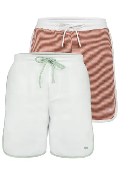Set de pantaloni de trening scurti cu garnituri contrastante - 2 perechi - Verde pal/Rosu castaniu