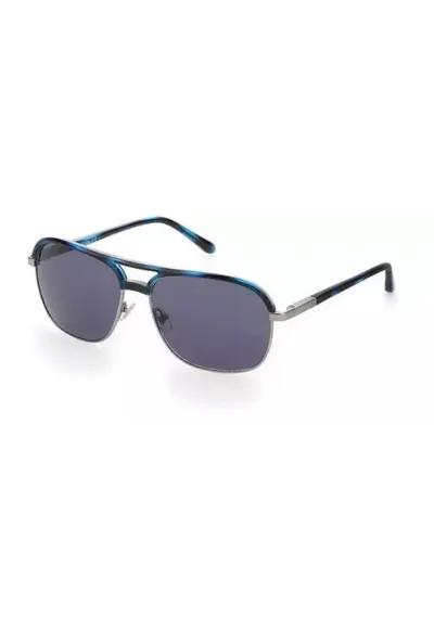 Ochelari de soare barbati metalici - argintii si albastri - lentile gri - 58x15x140mm
