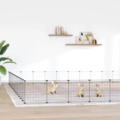 vidaXL Cușcă animale de companie cu ușă 52 panouri negru 455x455x35 cm oțel