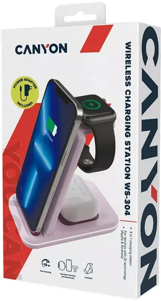 Încărcător wireless Canyon - WS-304, 15W, roz
