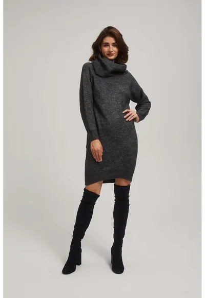 Rochie din tricot cu guler inalt grafit - Gri