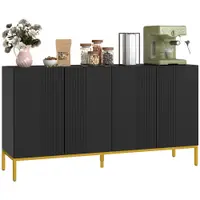 HOMCOM Bufet design contemporan grafic 2 dulapuri uşă rafturi reglabile lemn negru metal auriu | Aosom Romania