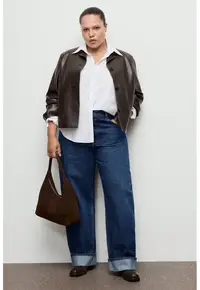 Blugi relaxed fit cu talie medie si buzunare - Albastru inchis