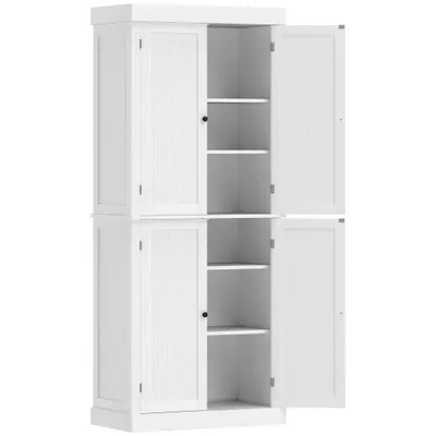 HOMCOM Dulap Înalt de Bucătărie cu 6 Rafturi și 2 Uși, Dulap cu Rafturi Reglabile din Lemn, 76x40,5x184 cm, Alb | Aosom Romania