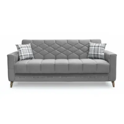 Canapea extensibila ALICE ONE, 3 locuri, cu arcuri si lada pentru depozitare, gri + print, 225x85x85 cm