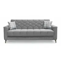 Canapea extensibila ALICE ONE, 3 locuri, cu arcuri si lada pentru depozitare, gri + print, 225x85x85 cm