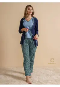 Set pijama dama din 3 unitati cu imprimeu din bumbac