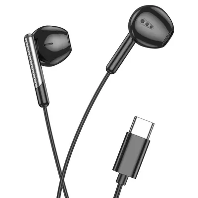 Casti cu Fir, Mufa Type-C, Hoco M123 Glory, Compatibile iPhone 15/16 si Android, 1.2m, Microfon si Butoane de control, Negru Engros
