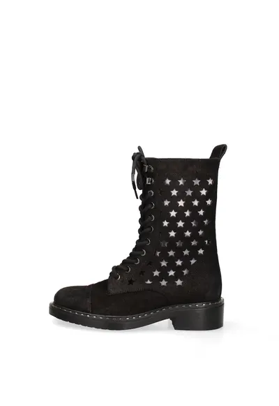 Ghete din piele cu perforatii Velvetia - Negru