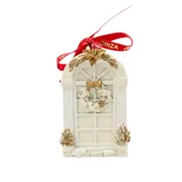 Decorațiune Ginza, Regatul de Crăciun, Royal, model fereastră albă cu ghirlandă mare, 8.5 cm