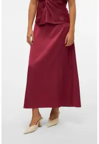 Fusta maxi cu aspect de satin si croiala pe bie - Rosu inchis