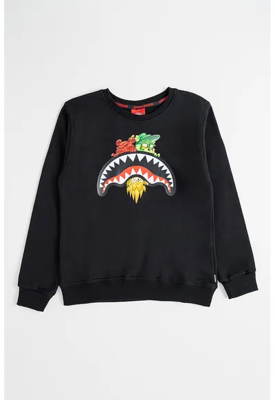 Bluza de trening cu decolteu la baza gatului si imprimeu - Negru