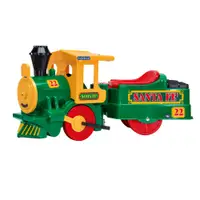 Trenulet electric pentru copii Peg Perego Santa Fe verde 40W cu locomotiva si vagon cu sina, acumulator